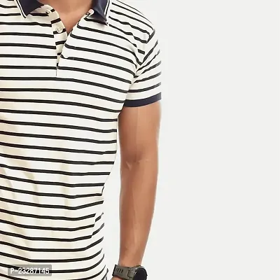 Mens Dark Grey Fashion Striped Cotton Polo T-Shirt-thumb2