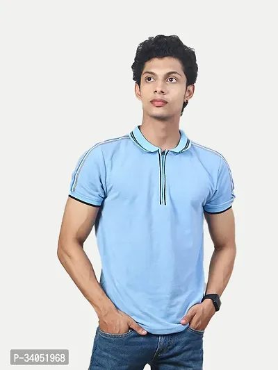 Stylish Blue Cotton Blend T-Shirt For Men-thumb0