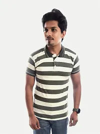 Rad prix Men Dark Grey Contrast Stripe Slim Fit Polo T-Shirt-thumb3