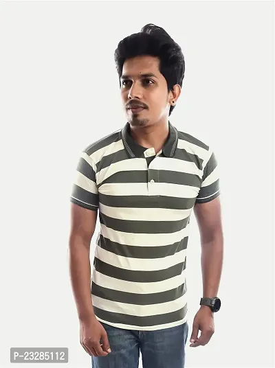 Rad prix Men Dark Grey Contrast Stripe Slim Fit Polo T-Shirt-thumb4