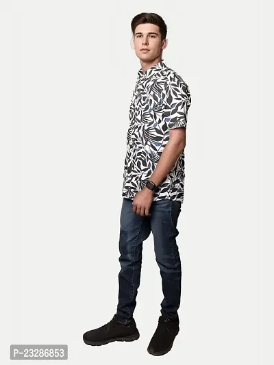 Rad prix Men All-Over Black  White Floral Printed Casual Cotton Shirt-thumb2