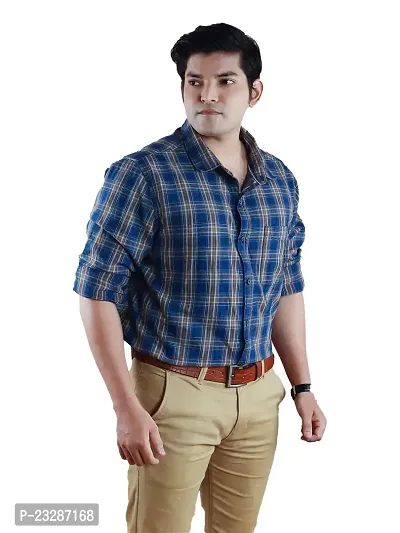 Rad prix Men Dark Blue Checkered Casual Cotton Shirt