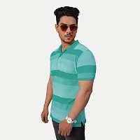 Stylish Blue Striped Cotton Polos For Men-thumb1