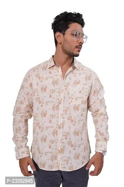 Rad Prix Men All-Over White Linen Tropical Beach Printed Shirt-thumb0