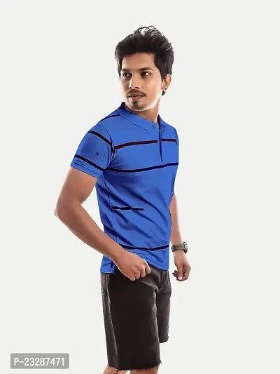 Rad prix Men Blue Contrast Tipping Slim Fit Polo T-Shirt-thumb2