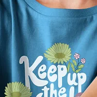 Stylish Blue Cotton T-shirt For Girls-thumb1