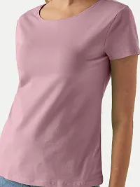 Trendy Pink Cotton Blend Solid Round Neck Tees For Women-thumb2