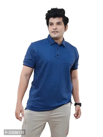 Rad prix Mens Navy Cotton Jacquard Collar Polo T Shirt-thumb0