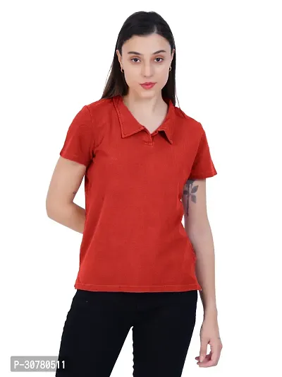 Womens Garment dye knit Rust Polo T-shirts-thumb0