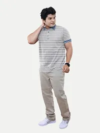 Mens Blue Fashion Striped Cotton Polo T-Shirt-thumb1