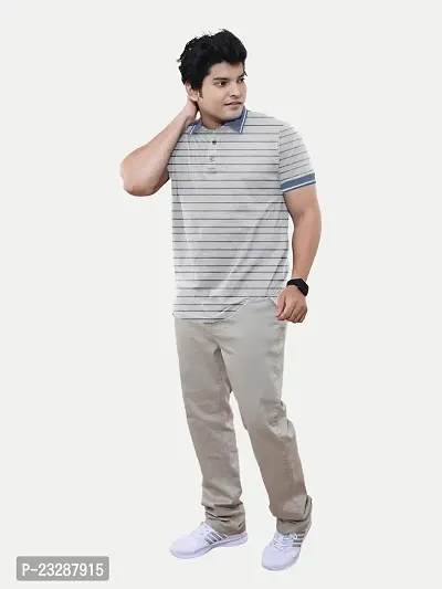 Mens Blue Fashion Striped Cotton Polo T-Shirt-thumb2