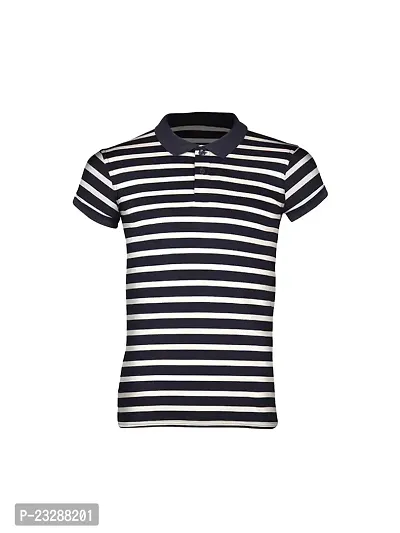 Mens Dark Navy Fashion Striped Cotton Polo T-Shirt