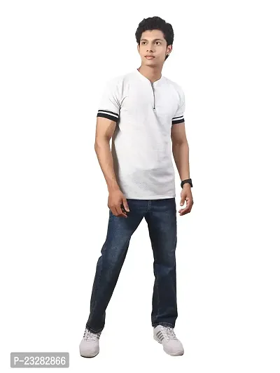 Rad prix Men Solid Tees Henley Neck- Ecru Colour