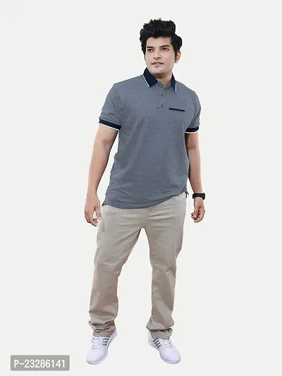 Rad prix Mens Grey Cotton Jacquard Collar Polo T Shirt-thumb3