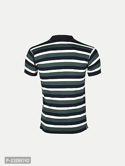 Mens Green Fashion Striped Cotton Polo T-Shirt-thumb4