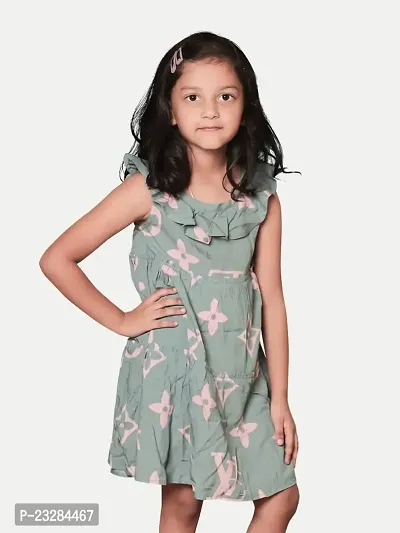 Rad prix Teen Girls Sage-Green Printed Summer Dress-thumb3