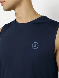 Rad prix Men Navy Textured Sleeveless Sports T-Shirt-thumb3