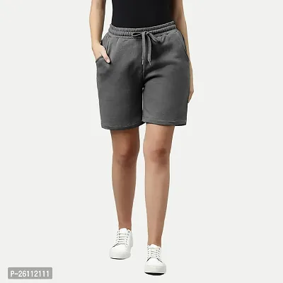 Womens Steel Grey Solid Knitted Casual Shorts