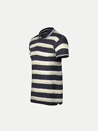 Mens Black Fashion Striped Cotton Polo T-Shirt-thumb1