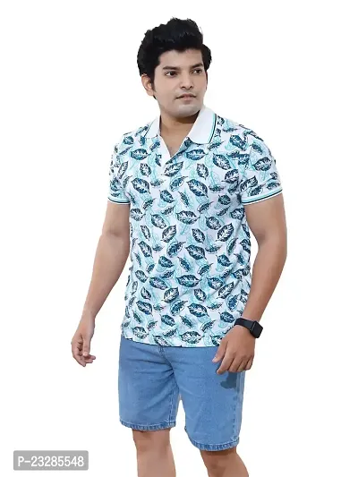 Rad prix Men Casual Green All-Over Floral Printed Cotton Polo t-Shirt