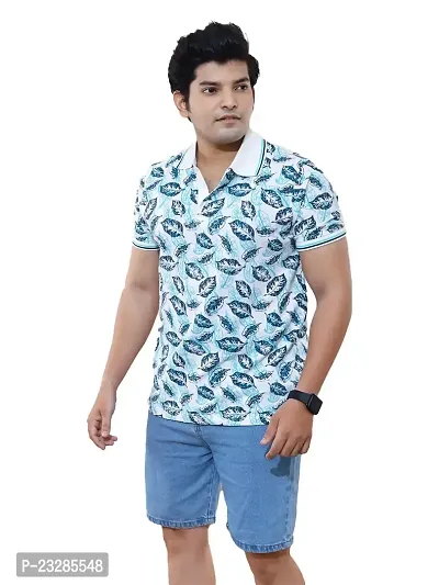 Rad prix Men Casual Green All-Over Floral Printed Cotton Polo t-Shirt-thumb0