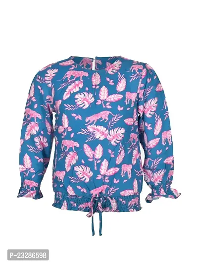 Rad prix Girls Blue Smoked All-Over Printed Blouse-thumb0