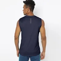 Rad prix Men Dark Navy Textured Sleeveless Sports T-Shirt-thumb3