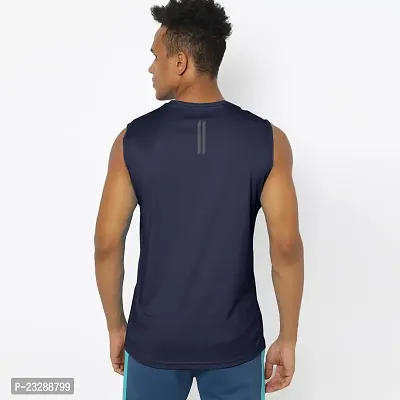 Rad prix Men Dark Navy Textured Sleeveless Sports T-Shirt-thumb4