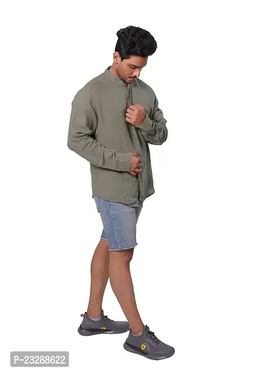 Rad prix Men Solid Tan Linen Smart Casual Shirt