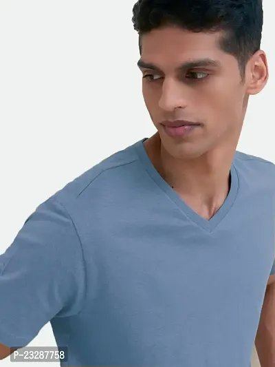 Mens Basic Blue V Neck T Shirt-thumb3