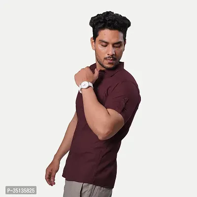 Stylish Maroon Cotton Short Sleeves Casual Shirt for Men-thumb4