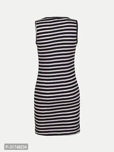 Women Navy Stripe Knitted rib Sleeveless Dress-thumb4