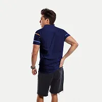 Mens Dark Blue Cotton Fashion Printed Polo T Shirt-thumb3