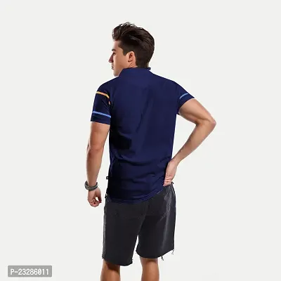 Mens Dark Blue Cotton Fashion Printed Polo T Shirt-thumb4