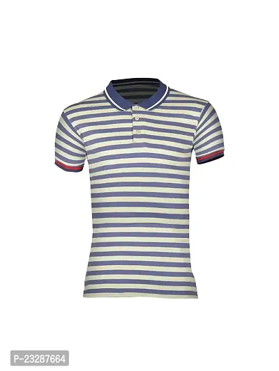 Mens Light Blue Fashion Striped Cotton Polo T-Shirt-thumb0
