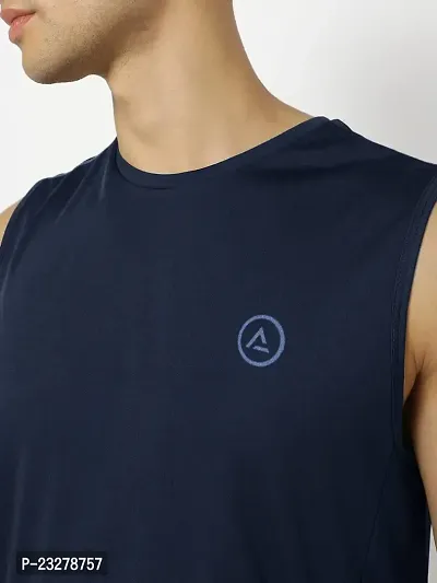 Rad prix Men Navy Textured Sleeveless Sports T-Shirt-thumb4