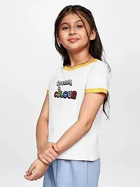 Rad prix Girls White Printed T-Shirt with Yellow Ribs (8-9 Years)-thumb1