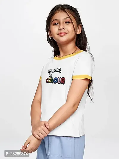 Rad prix Girls White Printed T-Shirt with Yellow Ribs (8-9 Years)-thumb2