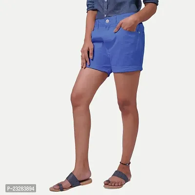 Rad prix Women Blue Solid Woven Shorts-thumb2