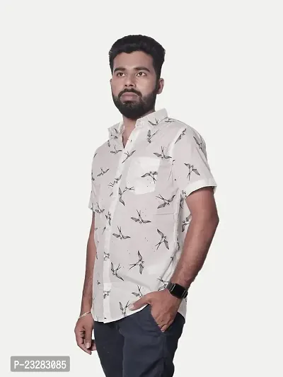 Rad prix Men All-Over Black  White Bird Printed Casual Cotton Shirt-thumb2