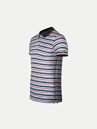Mens Grey Fashion Striped Cotton Polo T-Shirt-thumb1