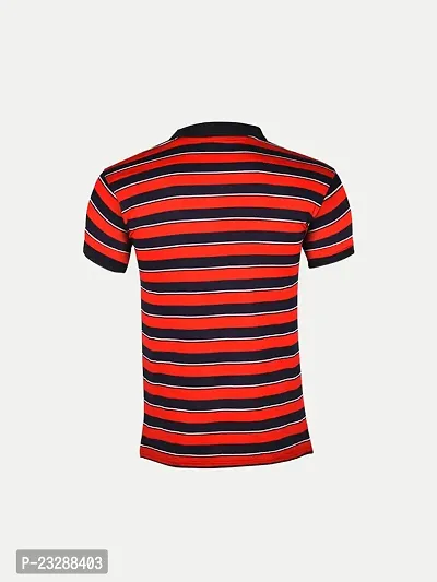 Mens Red Fashion Striped Cotton Polo T-Shirt-thumb4