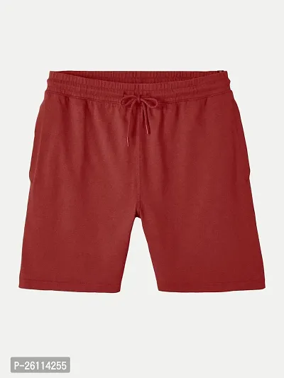 Mens Red Solid Knitted Casual Shorts-thumb5