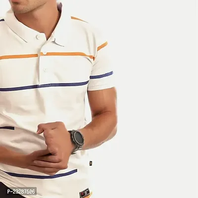 Mens Beige Cotton Fashion Printed Polo T Shirt-thumb3