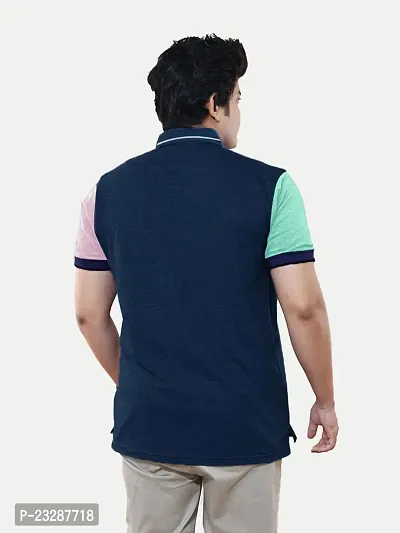 Rad prix Men Navy Blue Contrast Tipping Polo T-Shirt-thumb4