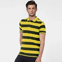 Rad prix Men Yellow and Black Thick Stripes Regular fit Polo T-Shirt-thumb1