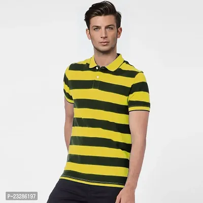 Rad prix Men Yellow and Black Thick Stripes Regular fit Polo T-Shirt-thumb2