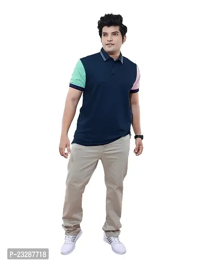 Rad prix Men Navy Blue Contrast Tipping Polo T-Shirt-thumb0
