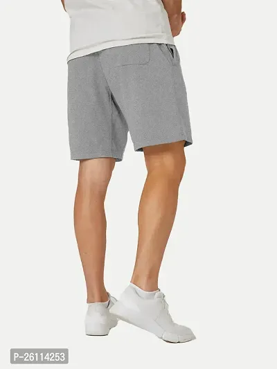 Mens Silver Melange Solid Knitted Casual Shorts-thumb4