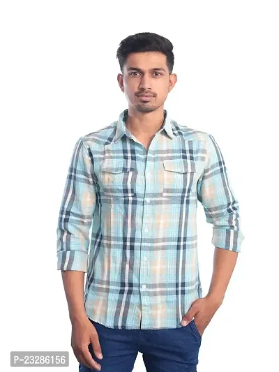 Rad prix Men Blue Checkered Casual Cotton- Shirt